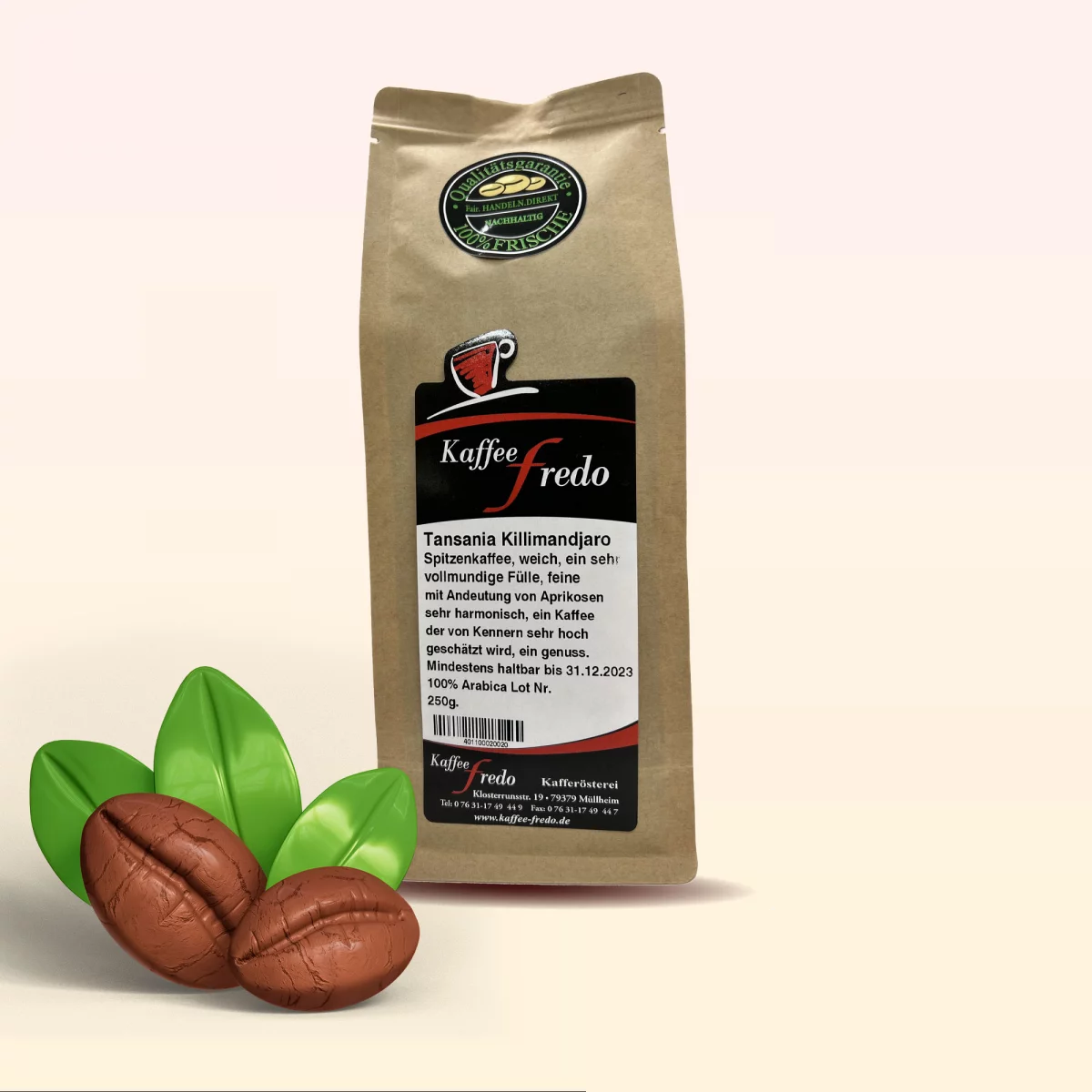 Kaffee Fredo – Tansania Kilimandjaro – Grob gemahlen für Pressstempelkannen oder Kocher – 250g kräftig-fruchtiger Hochlandkaffee