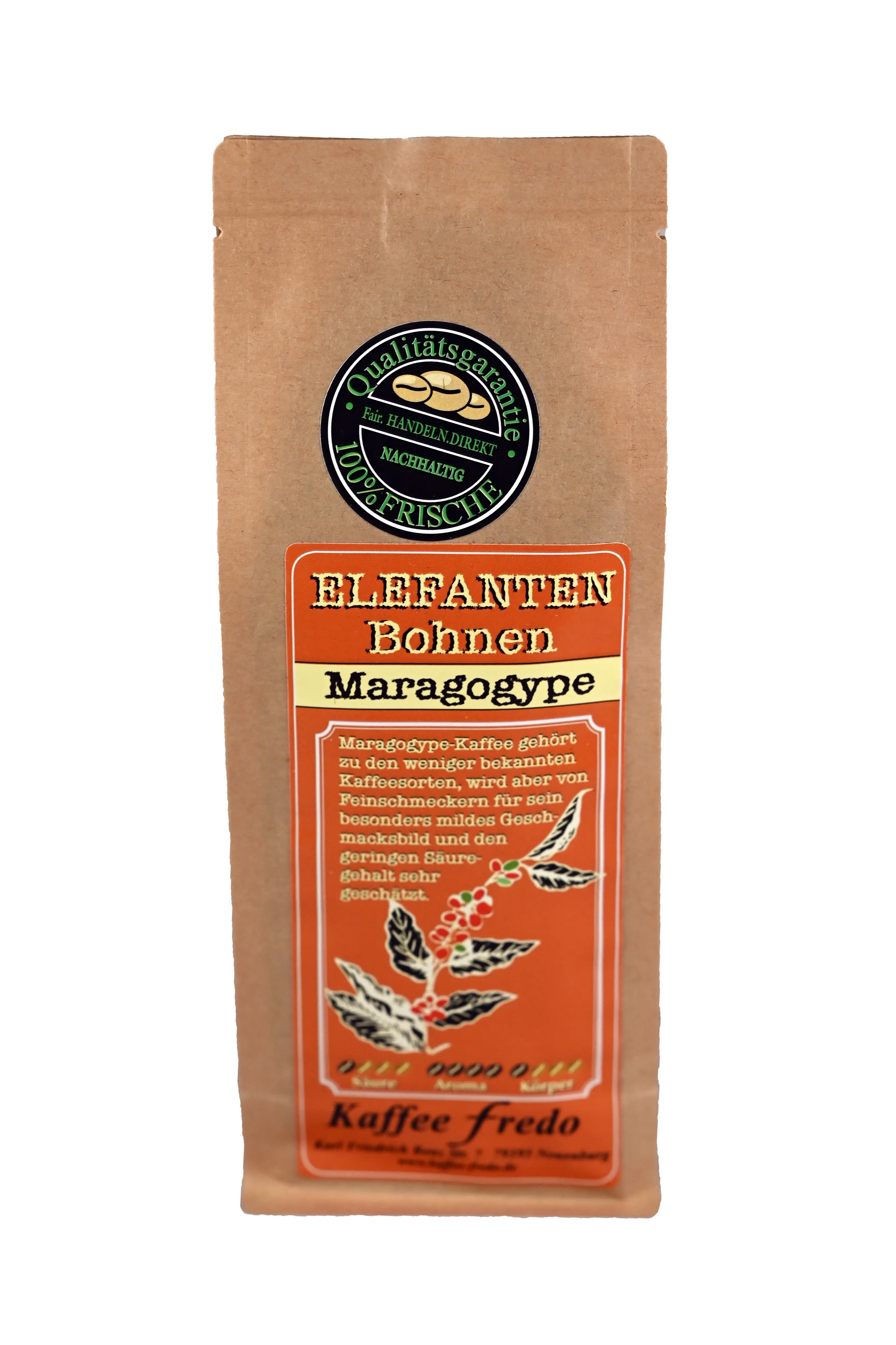 Kaffee Fredo – Maragogype Fein gemahlen 500g | Eleganter Espresso für Siebträgermaschinen
