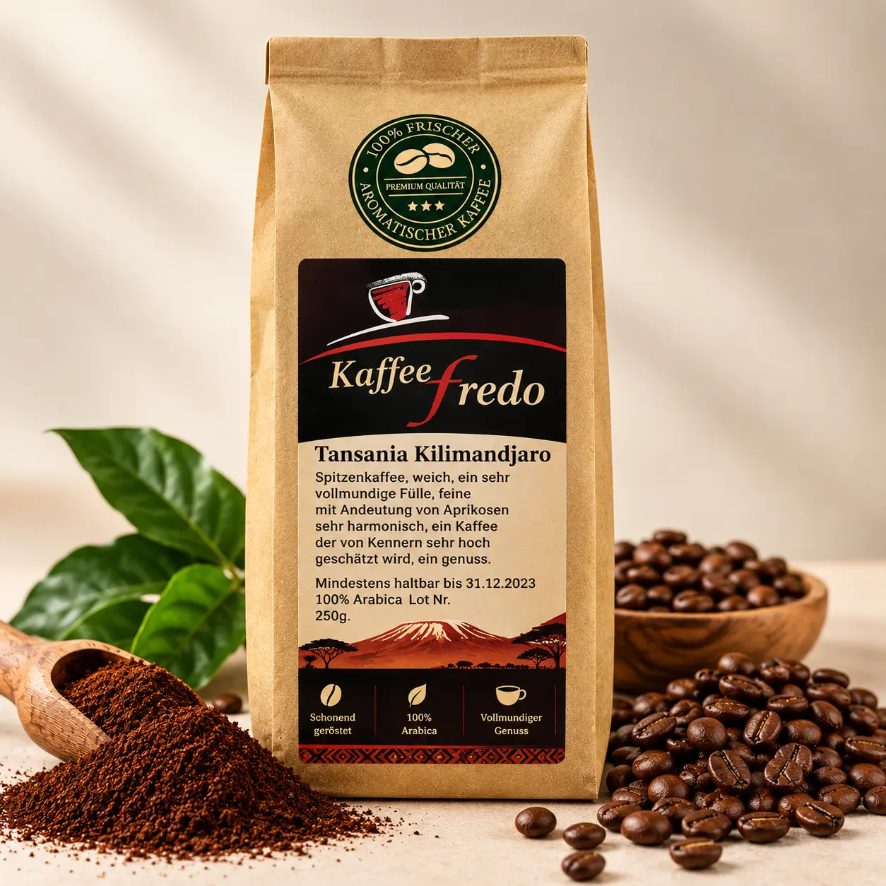 Tansania Kilimandjaro Arabica Kaffeebohnen 250g Verpackung – Kaffeemo