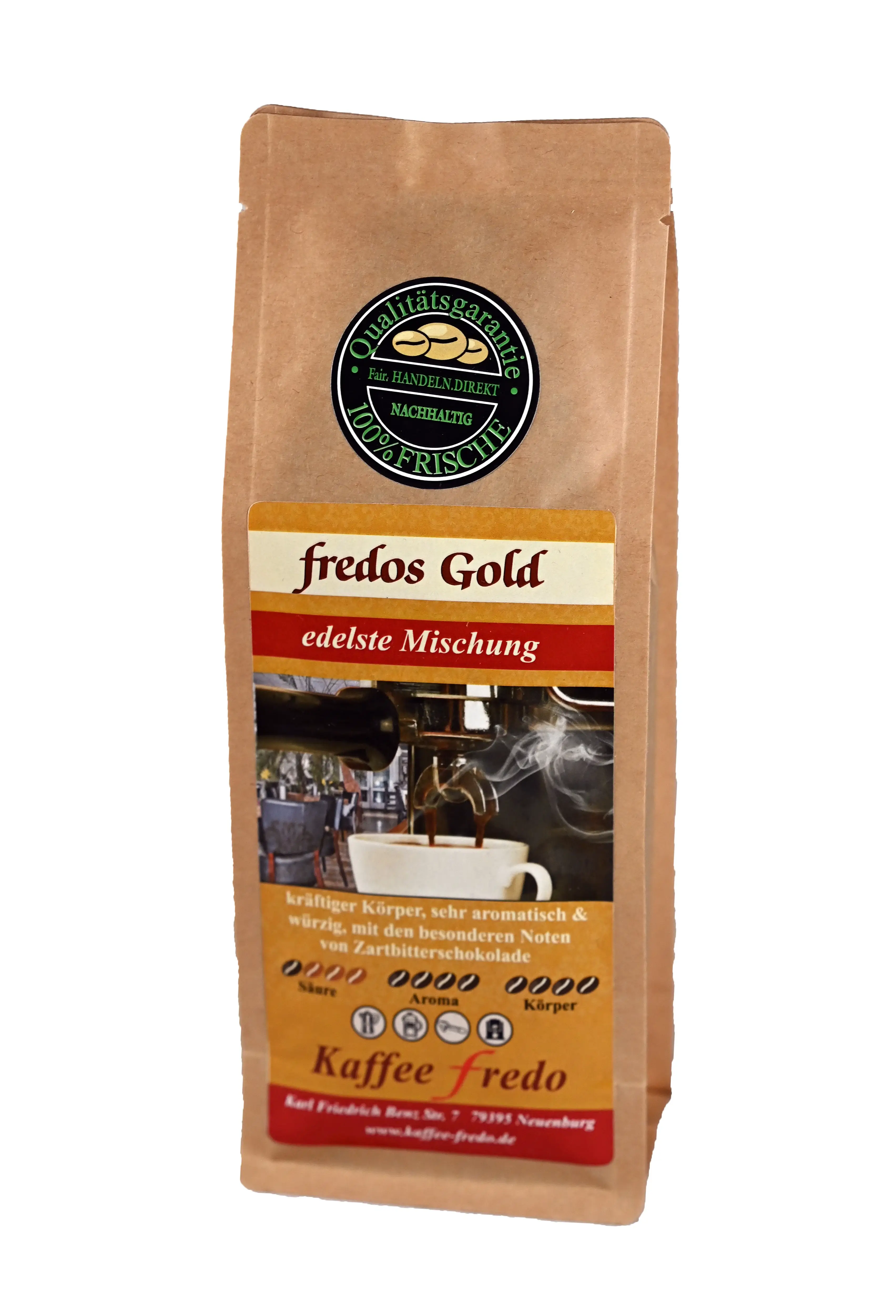 Kaffee Fredo – fredos Gold Gemahlen für Filtertüten 500g.