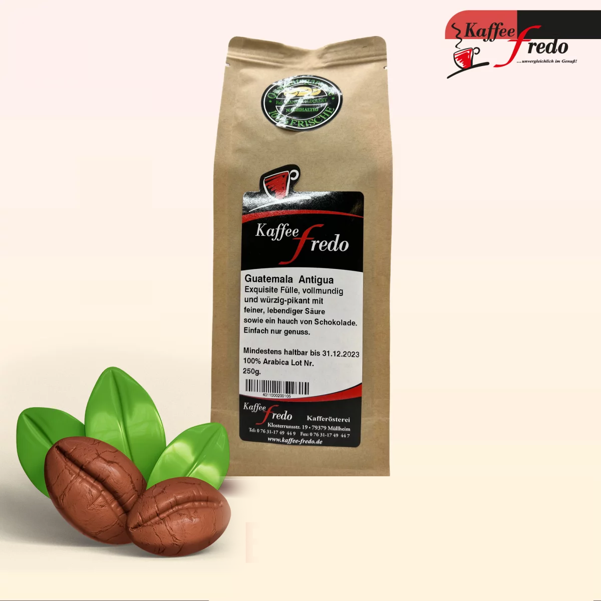 Kaffee Fredo – Guatemala ›Echter Antigua‹ Gemahlen für Filtertüten 250g | Sanfter Hochlandkaffee mit Charakter